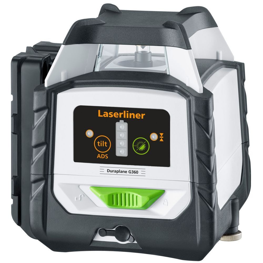 Laserliner 052.551A DuraPlane G360 RX Láser de línea verde horizontal de 360 grados con pinza de agarre transversal + receptor RangeXtender G60