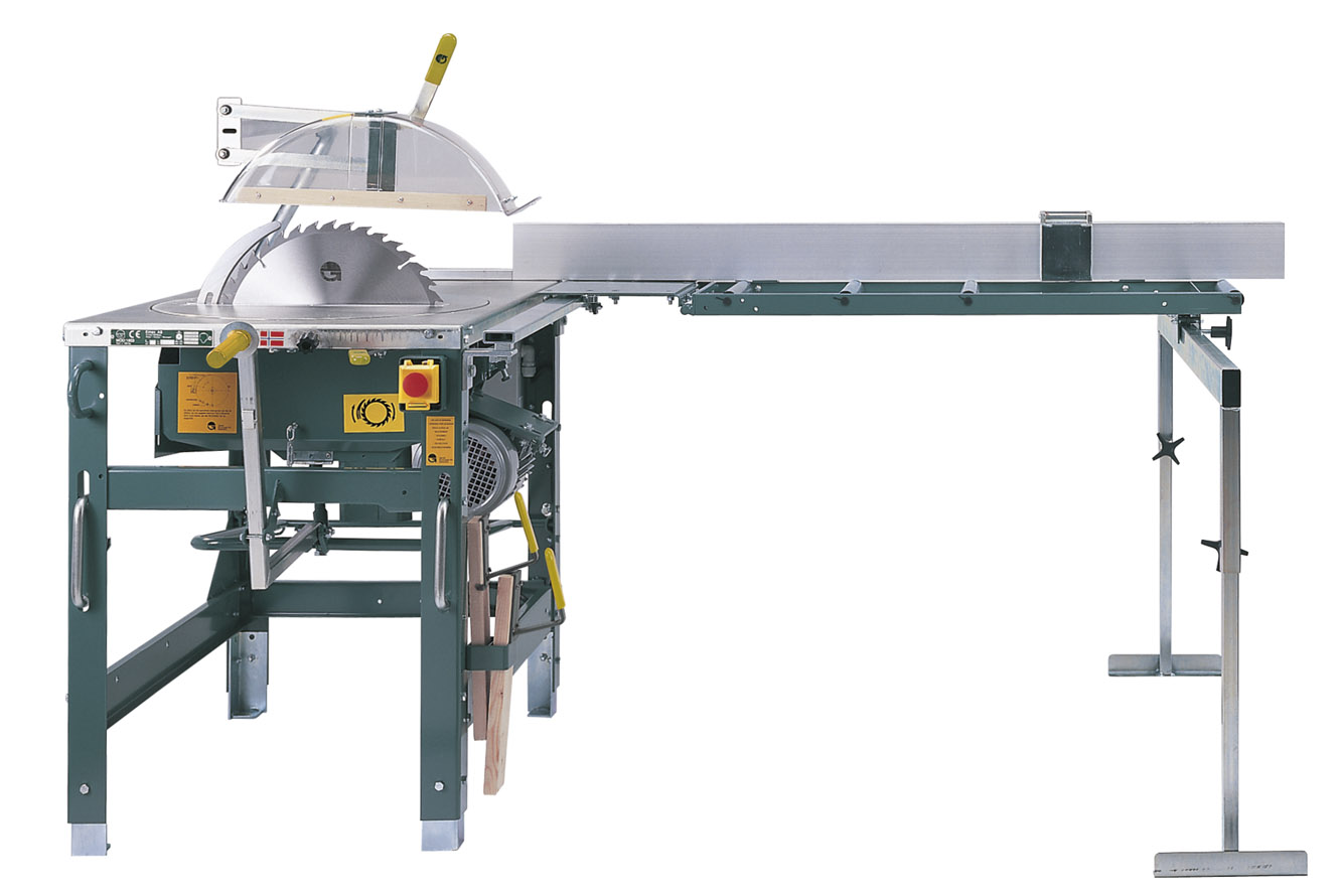 Gjerde 90043 1603-NO Sierra de construcción de 3,6 kW y 400 voltios + 2a toma de corriente + mesa de alimentación de 2000 mm incl. tope y tope + freno mecánico
