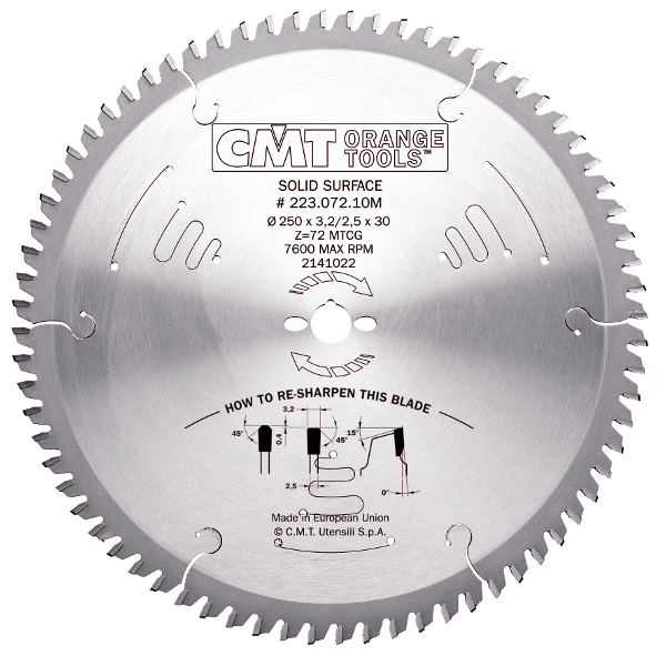 CMT 223.072.10M Hoja de sierra para Corian y PVC 250 x 30 x 72T