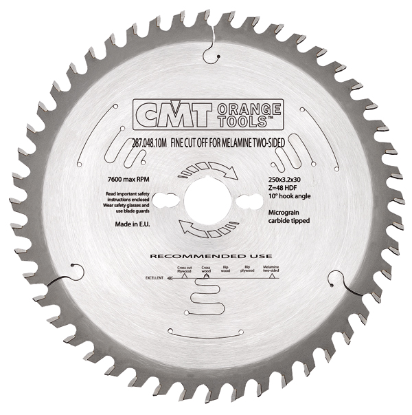 CMT 287.049.10M Hoja de sierra diente hueco negativo 250 x 30 x 48T