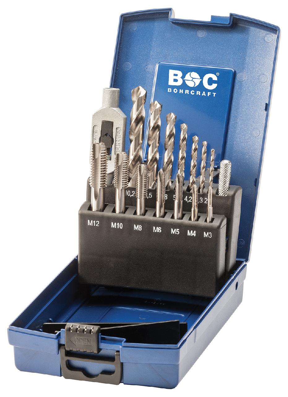Bohrcraft 41201330015 EGB15-K Juego de machos cortos M3-M12 + 7 brocas y giramachos