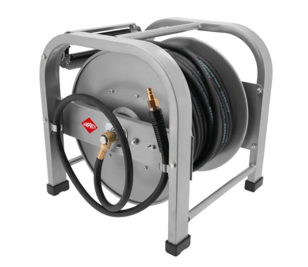Airpress 46510 Carrete de manguera de aire modelo de suelo autoenrollable 1/4" rosca exterior 10 x 16 mm 30 m 20 bar