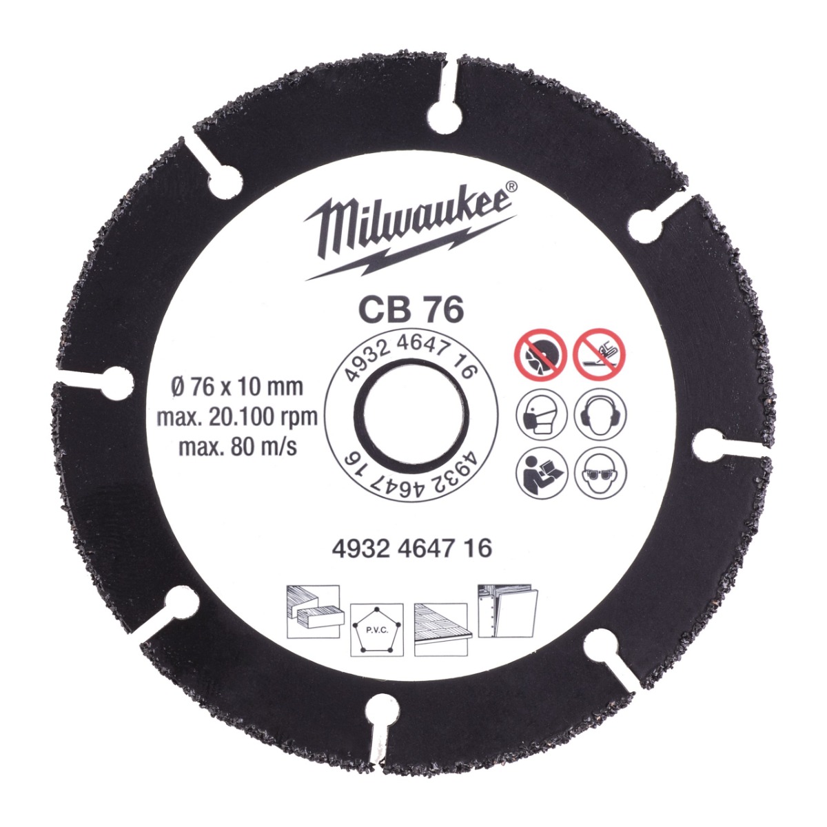 Milwaukee Accesorios 4932464716 Disco de corte de metal duro 76 x 10 mm para cortar madera, plástico y cartón yeso