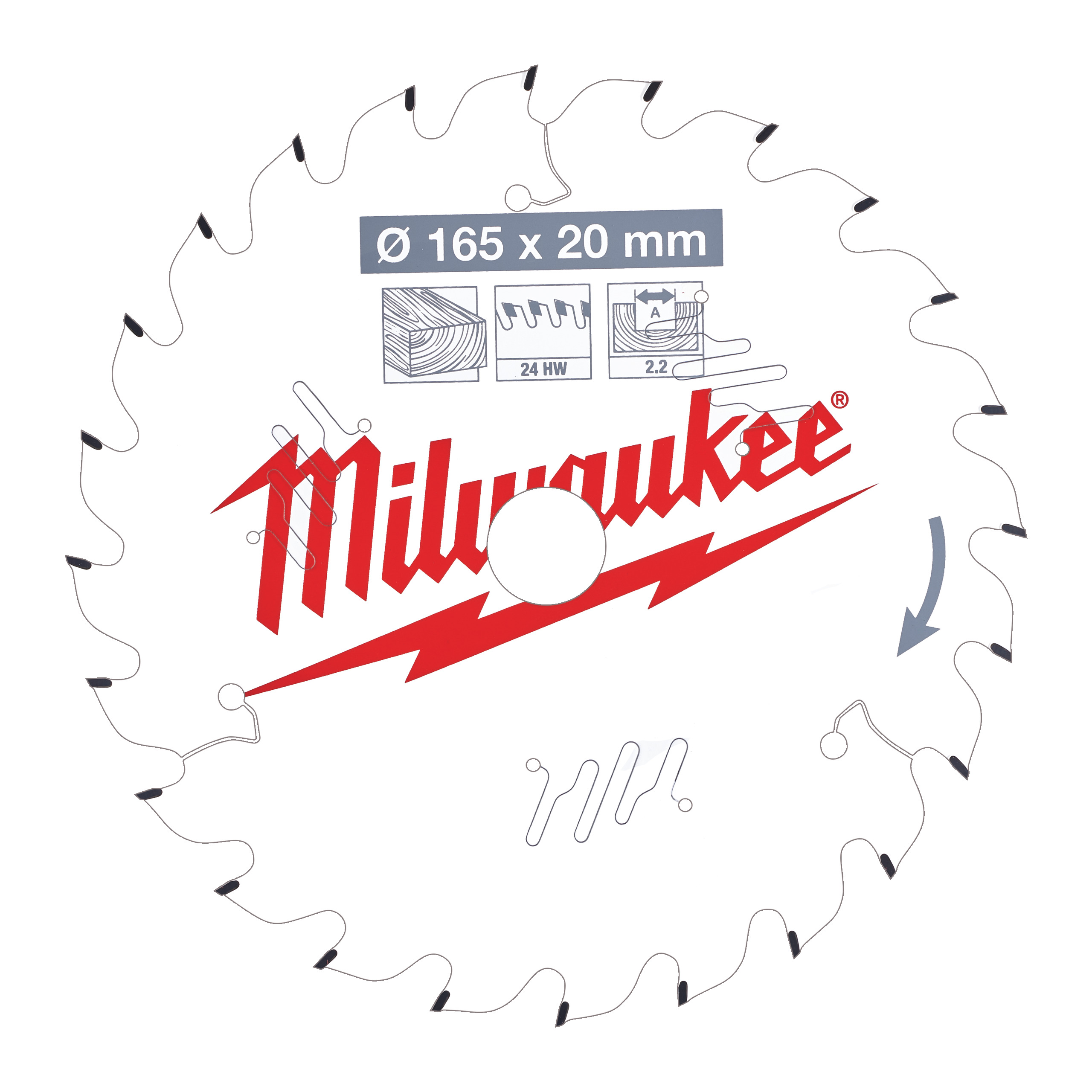 Milwaukee Accesorios 4932471294 Hoja de sierra circular P W 165x20x2,2x24ATB