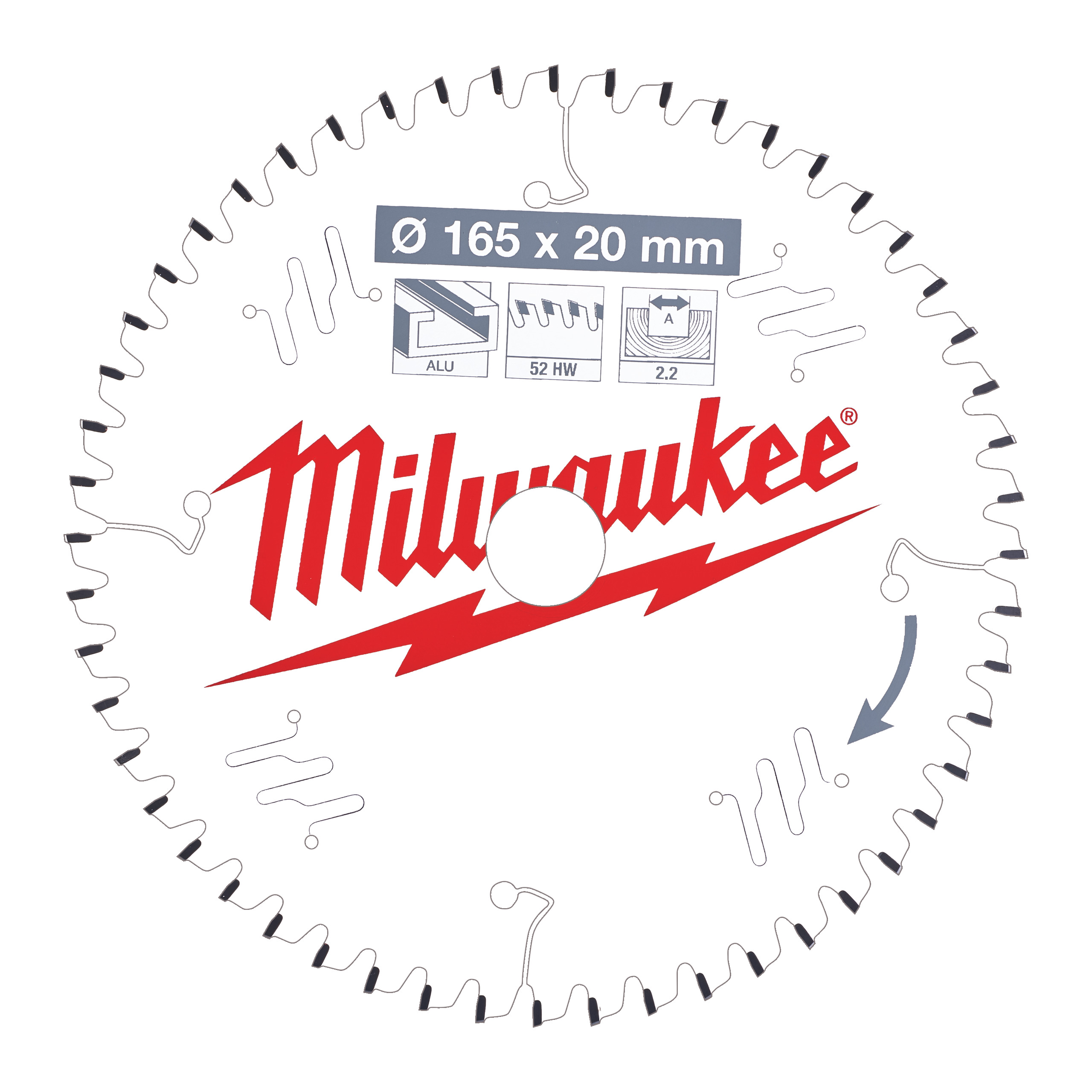 Milwaukee Accesorios 4932471296 Hoja de sierra circular P Alu165x20x2,2x52TF neg.