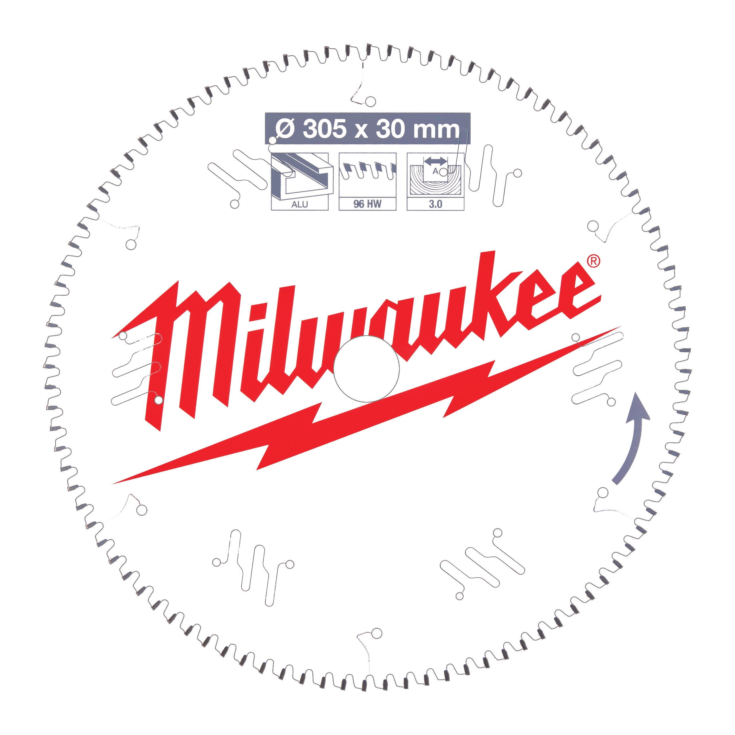 Milwaukee Accesorios 4932471323 Hoja de sierra circular MS Alu305x30x3,0x96TF neg.
