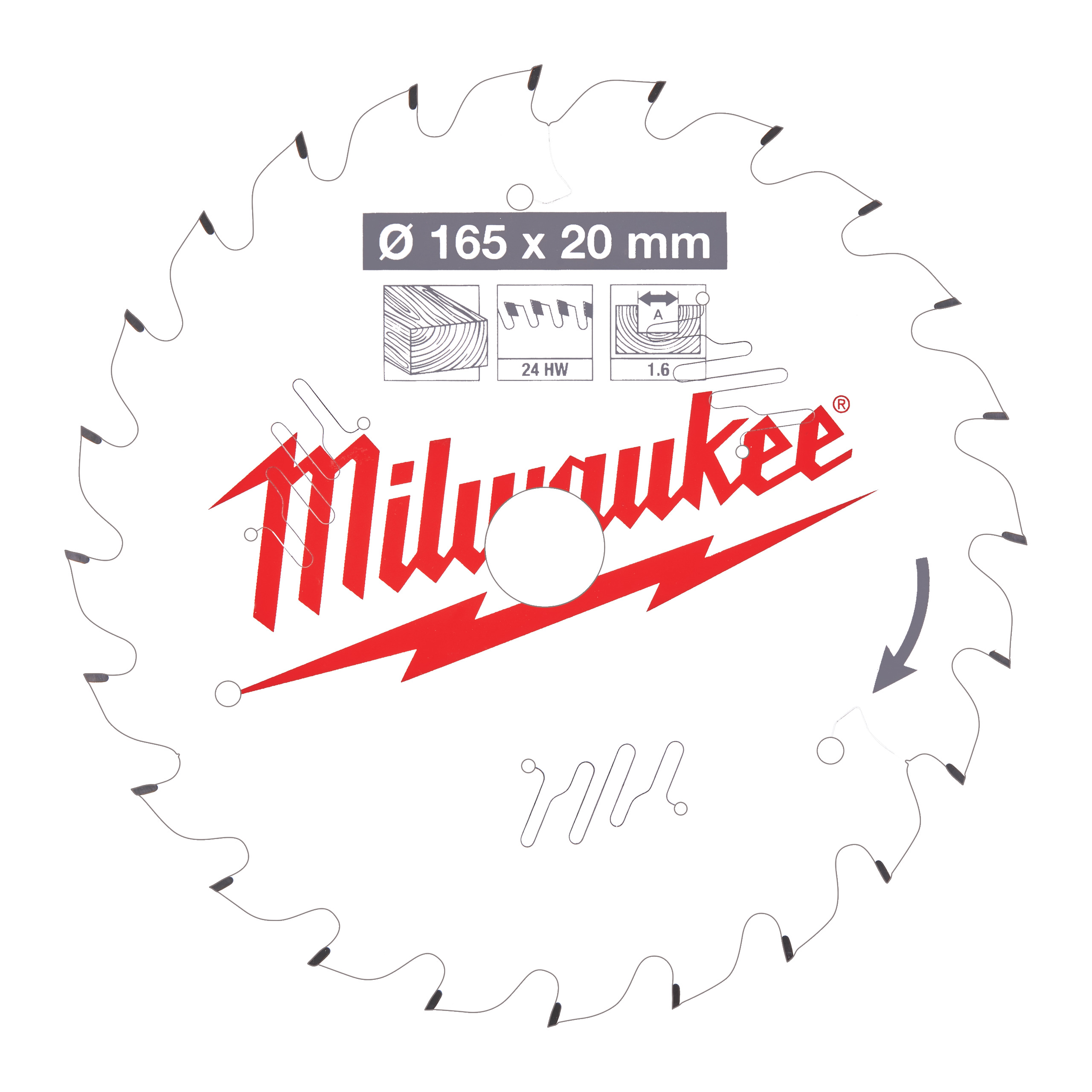 Milwaukee Accesorios 4932471931 Hoja de sierra circular P W 165x20x1,6x24ATB