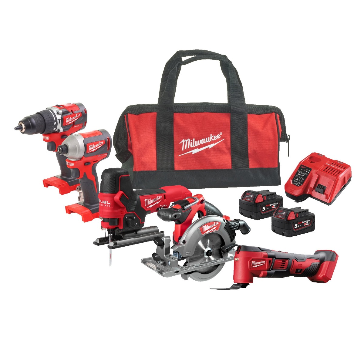 Milwaukee 4933471209 M18 FPP5FK-502B M18 FUEL™ power pack - 5 máquinas 18V 5.0Ah Li-Ion en bolsa 4933471209