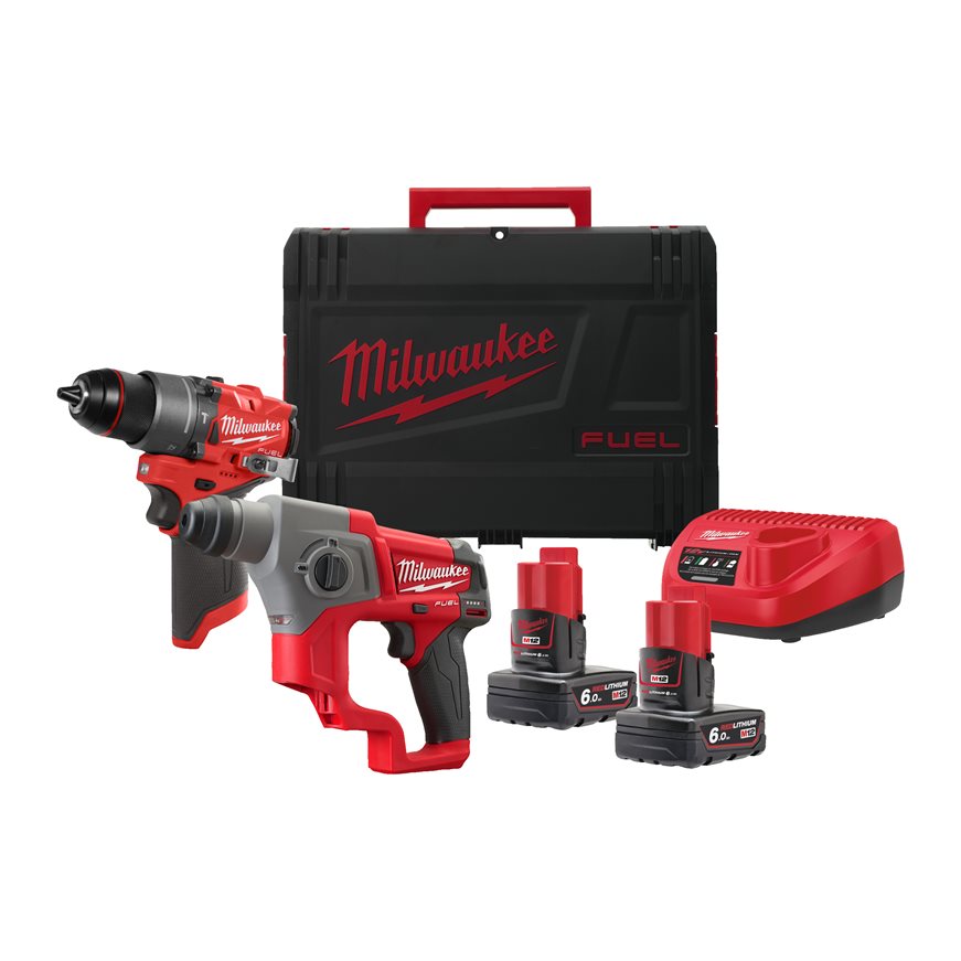 Milwaukee 4933480590 M12 FPP2F2-402X Powerpack M12FPD2 Taladro de percusión + Martillo M12CH 12V 4.0Ah