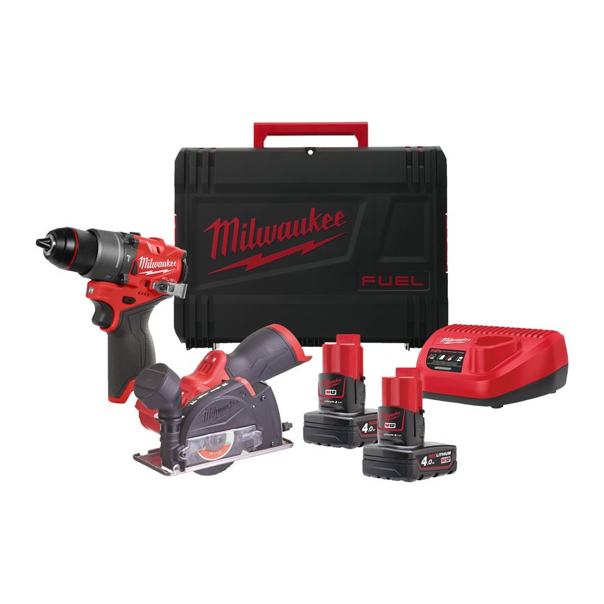 Milwaukee 4933480592 M12 FPP2G2-402X Powerpack M12 FPD2 Taladro de impacto + Amoladora M12 FCOT 12V 4.0Ah en caja HD