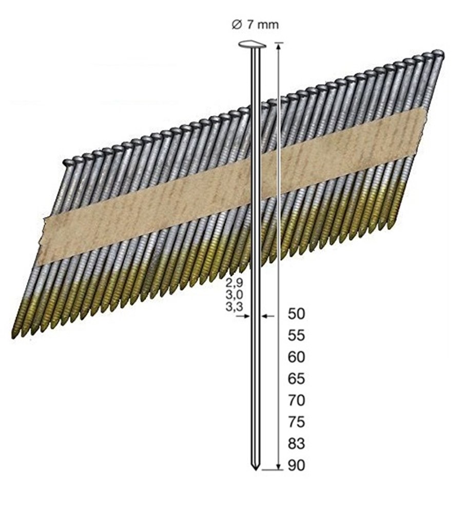 Dutack 5150021 Clavos en tira - 2,8x60mm 34° Galvanizado Suave 5000 Piezas