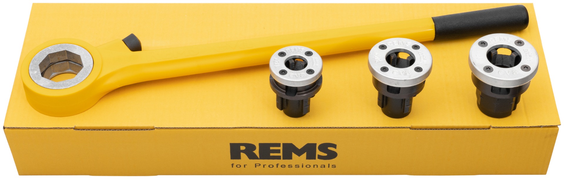 Rems 520004 Eva Set R 1/2 - 3/4 - 1" Plancha de roscar manual con cabezales de corte de cambio rápido