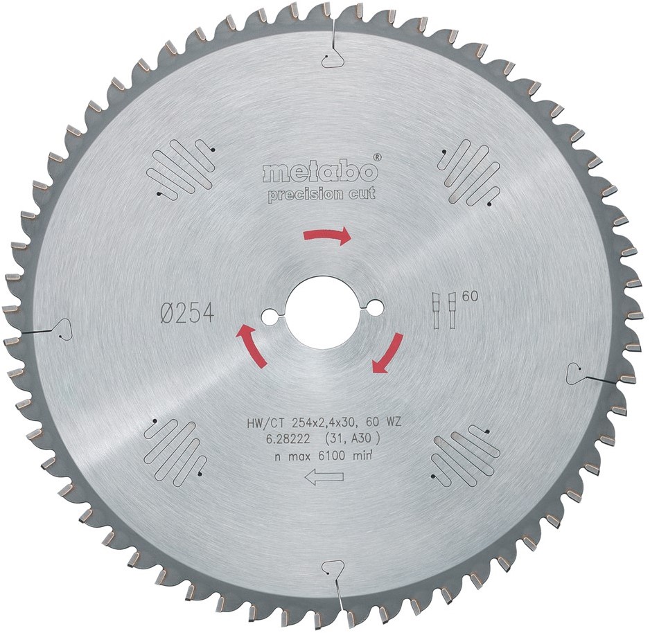 Metabo Accesorios 628221000 Hoja de sierra HM Precision Cut HW/CT 254X30, 48 WZ 5° neg.