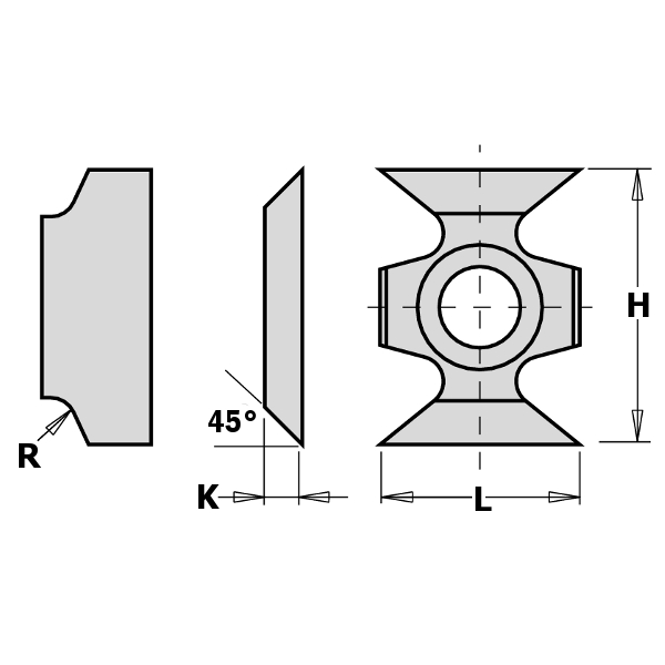 GRN Tools 790.162.00 Cuchilla de cambio HW Perfil 16 x 22 x 5 mm Radio 2 10 piezas