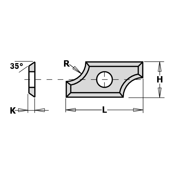 GRN Tools 790.020.00 Cuchilla de cambio HW Perfil 19,5 x 9 x 1,5 mm Radio 2 mm 10 piezas