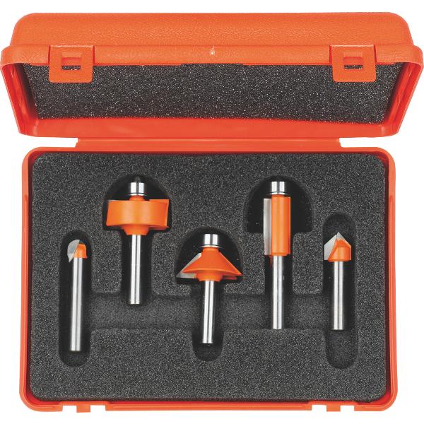 CMT 900.005.02 Juego de 5 fresas en estuche de PVC Mango de 8 mm HM