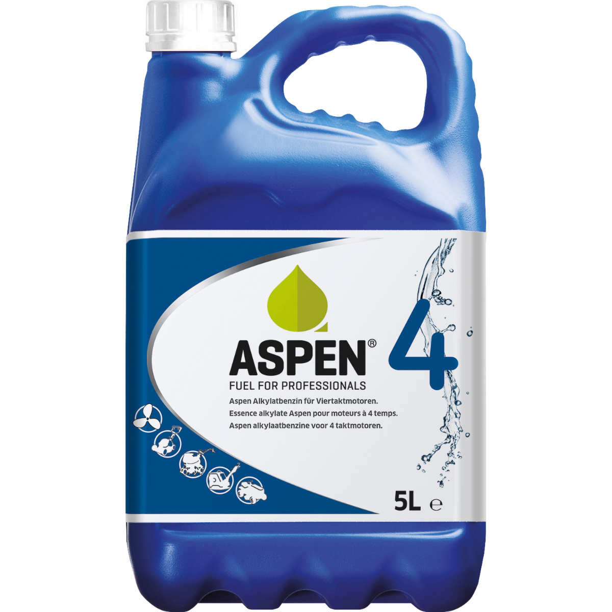 Aspen ASPEN4 Mezcla de gasolina lista para usar de 5 litros para motores de cuatro tiempos.