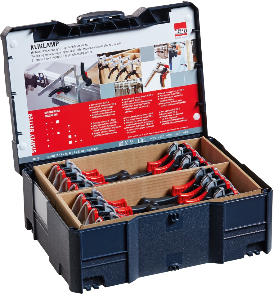 Bessey KLI-S Pinzas de pegamento  KliKlamp SET en práctico systainer T-Loc