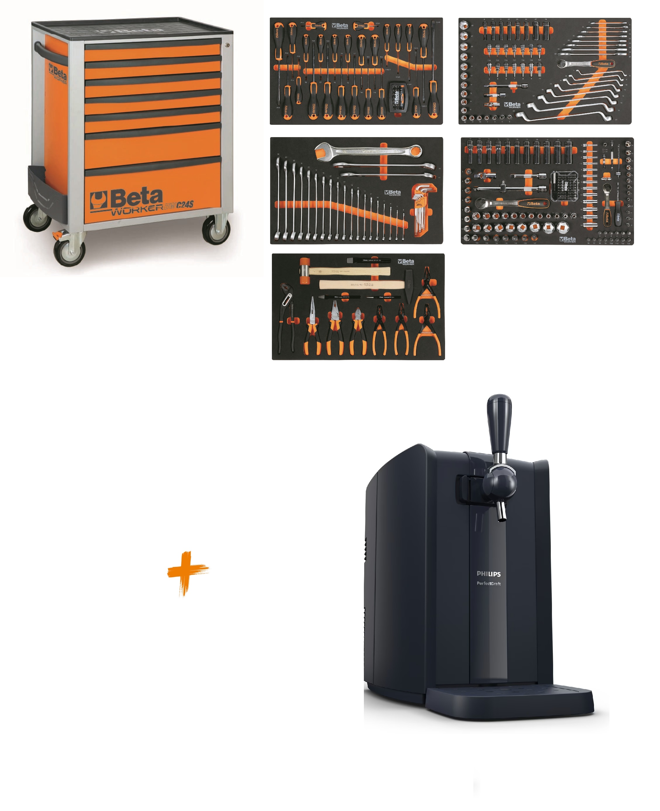 Beta ZNLWK0002 BW 2400S O7/E-M-WAGEN Carro de herramientas con surtido de 309 piezas + Philips Perfect Draft gratis