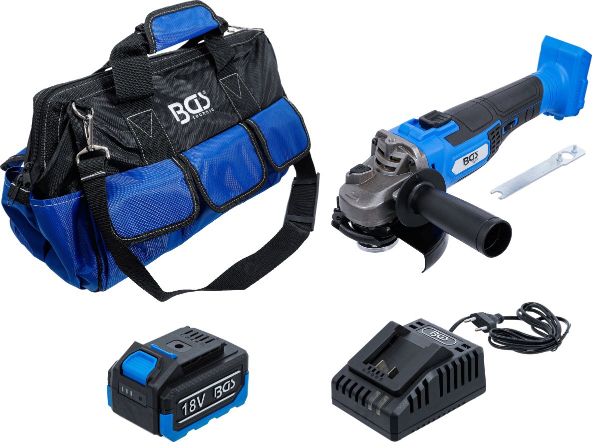 BGS 7396 Juego de amoladoras angulares sin cable y sin escobillas 1x bater&iacute;a de 18V 4,0Ah y cargador r&aacute;pido en bolsa