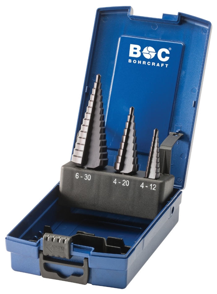 Bohrcraft 17621330003 Juego de brocas para escaleras STB3-K TiAlN ABS Gr. 1-2A-3A/ 3 piezas