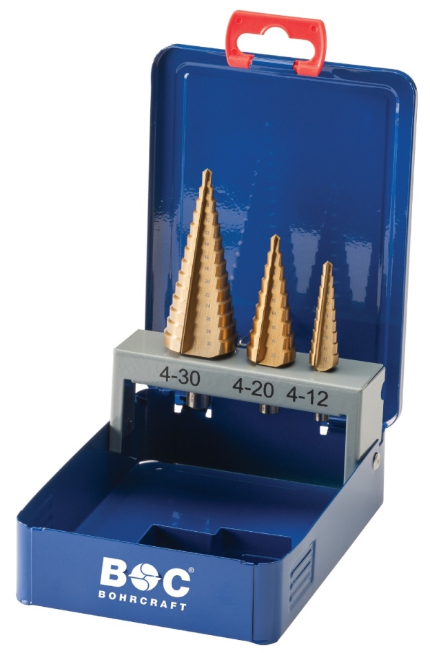 Bohrcraft 17611410003 Juego de brocas escalonadas STB3TiN HSS Gr. 1 - 2A - 3A / 3 piezas