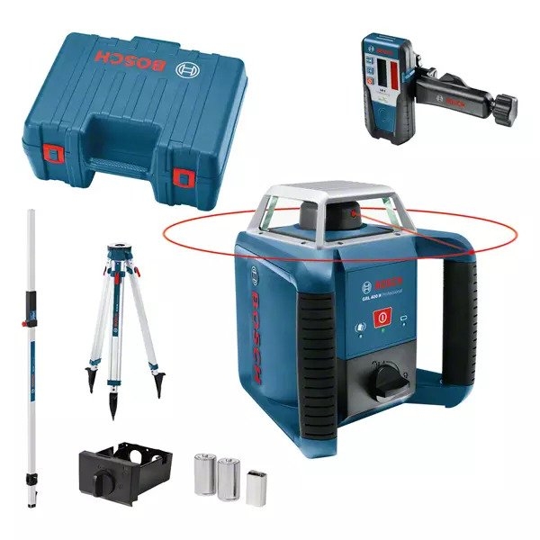 Bosch Professional 061599403U GRL 400 H Set Láser de rotación + Trípode BT170 + Palo de medición GR240