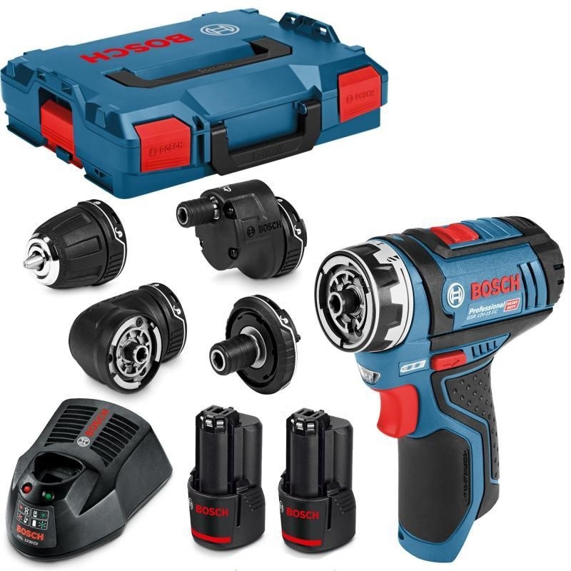 Bosch Professional 06019F6000 Taladro sin cable GSR 12V-15 FC FlexiClick 12V 2 x 2.0Ah Li-Ion en L-Boxx