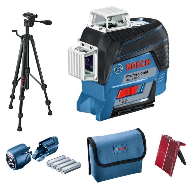 Bosch Professional 0601063R01 ¡GLL3-80 C Láser de línea cruzada 12V + trípode BT150  + 5 años de garantía del distribuidor!