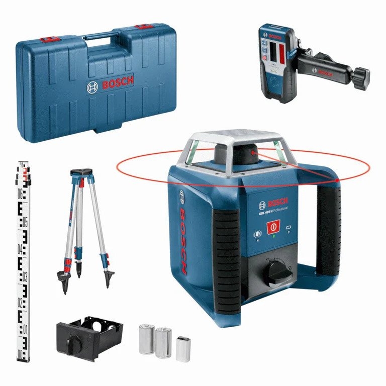 Bosch Professional 06159940JY GRL400H Láser de rotación + trípode BT152 + bastón de medición GR2400