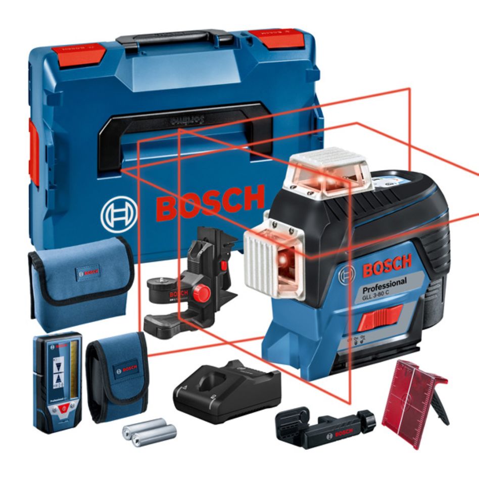 Bosch Professional 0601063R05 GLL 3-80 C Juego de láser de línea 1x 12V 2.0 Ah y cargador rápido GAL 12V-40 CV en L-BOXX