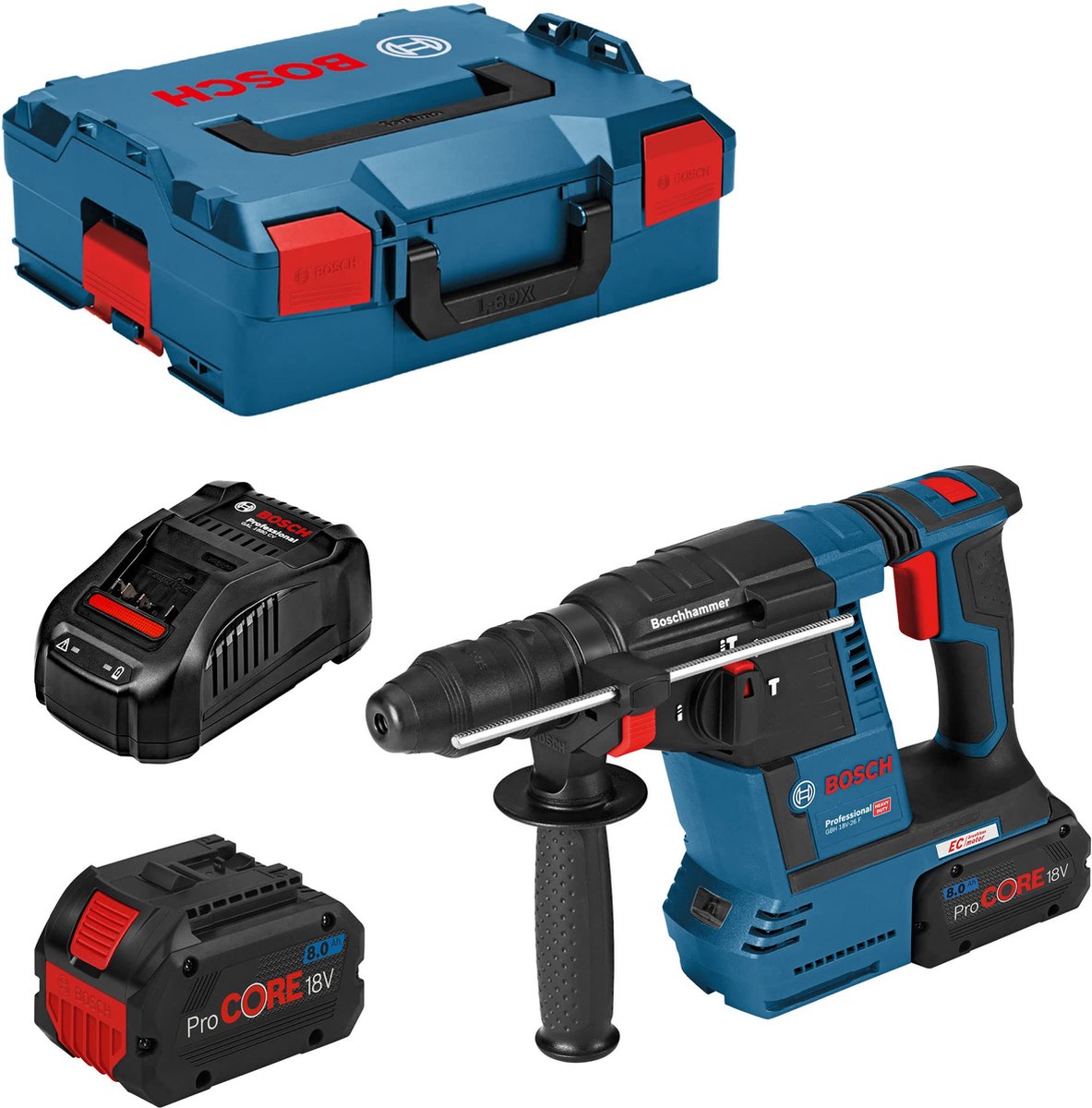Bosch Professional 061191000E GBH 18V-26 F Martillo Combi 18 Voltios 8.0 AH ProCore en L-Boxx