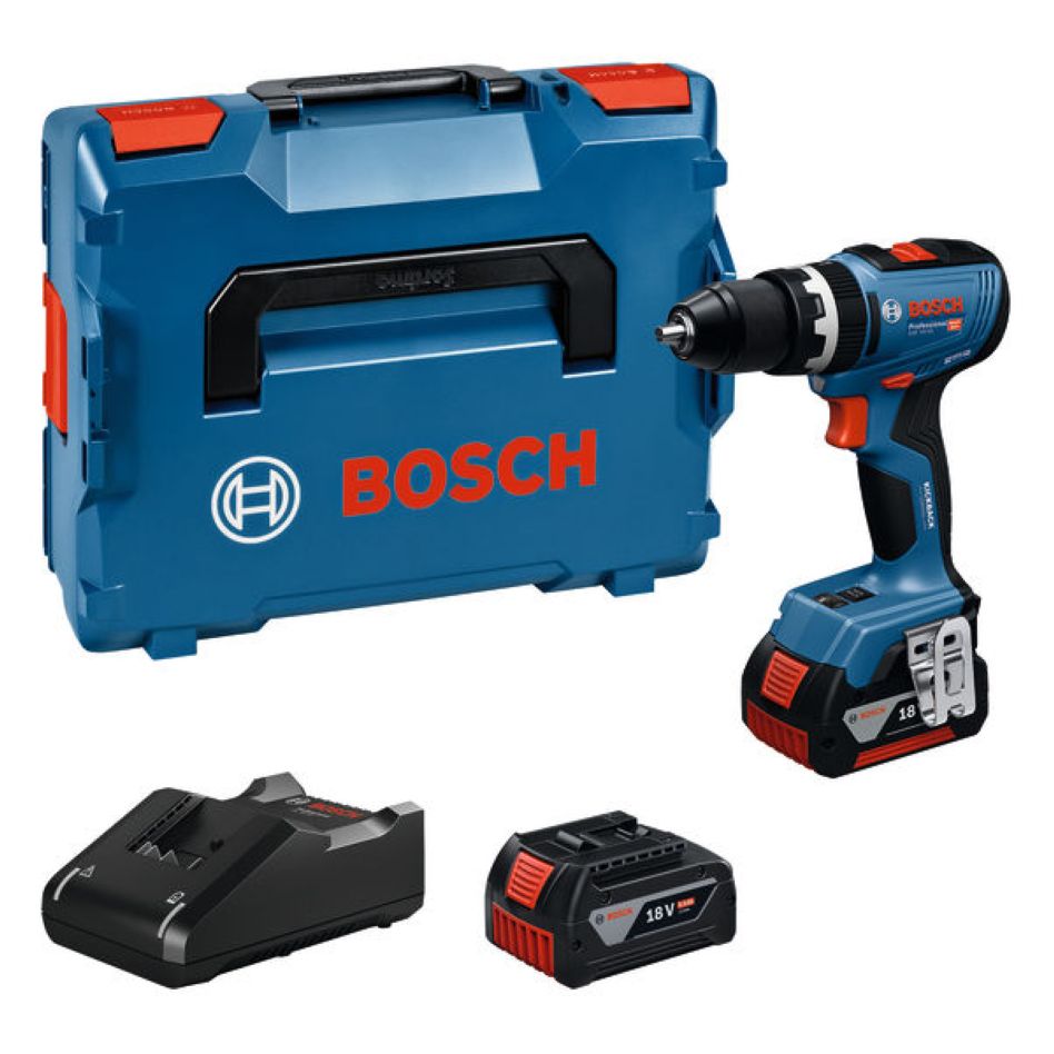 Bosch Professional 06019N3303 GSB 18V-65 Taladro percutor sin cable 2x 5,0 Ah y cargador GAL 18V-40 en L-BOXX