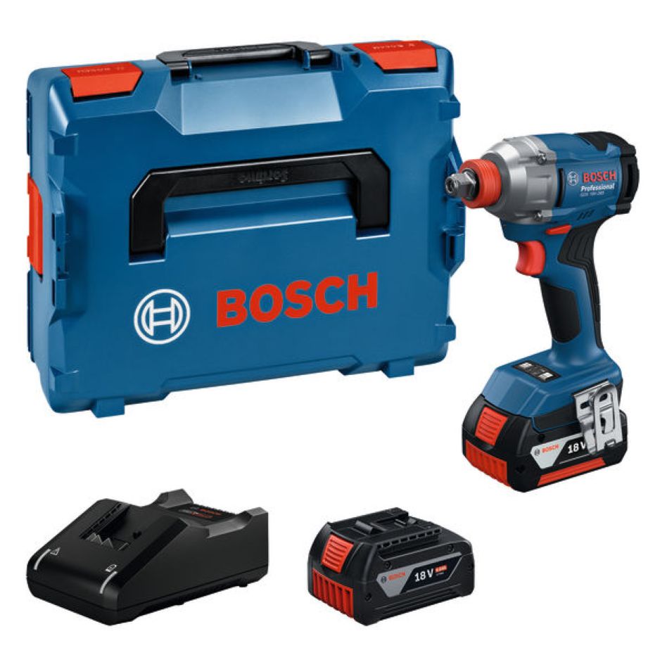 Bosch Professional 06019N2102 Atornillador de impacto sin cable GDX 18V-285 2x 4,0 Ah y cargador GAL 18V-40 en L-BOXX