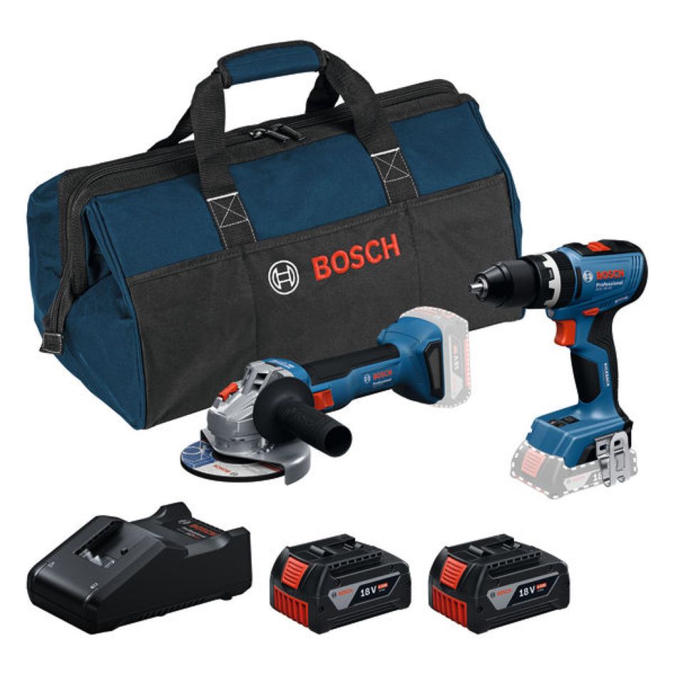 Bosch Professional 0615A5008Z Accutoolkit Combipack 18V 2 máquinas GSB + GWS 2x 18V 4.0Ah y cargador GAL 18V-40 en bolsa de herramientas