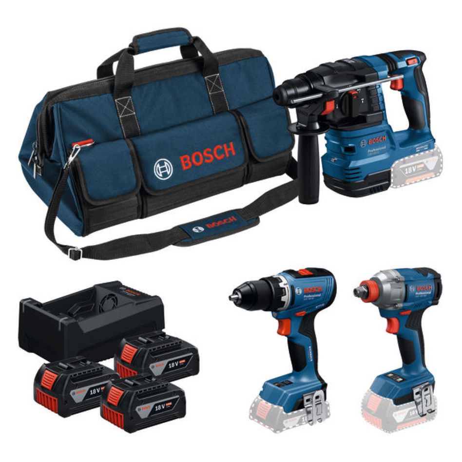 Bosch Professional 0615A50093 Accutoolkit 3 Toolkit 18V 3x GBA 18V 5.0Ah y cargador GAL 12V-18V-80 en bolsa de herramientas