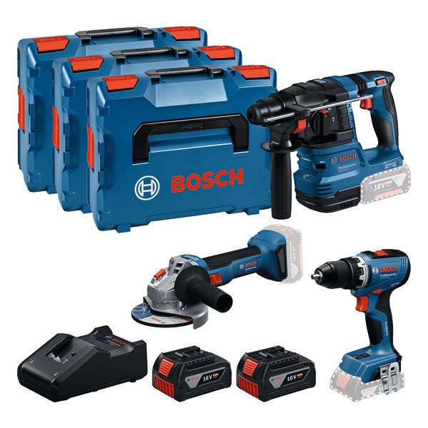 Bosch Professional 0615A5009G Toolkit 3 máquinas GSR 18V-65 + GBH 18V-22 + GWS 18V-818V 2x 18V 5.0Ah y cargador en L-BOXX
