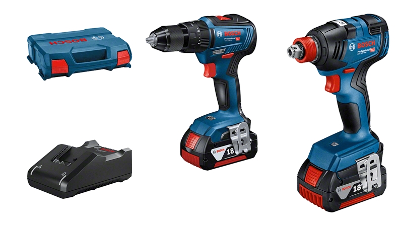 Bosch Professional 06019J2208 Combi pack GSB 18V-55 taladro sin cable + GDX 18V-200 llave de impacto sin cable 18V 4.0AH en L-Case
