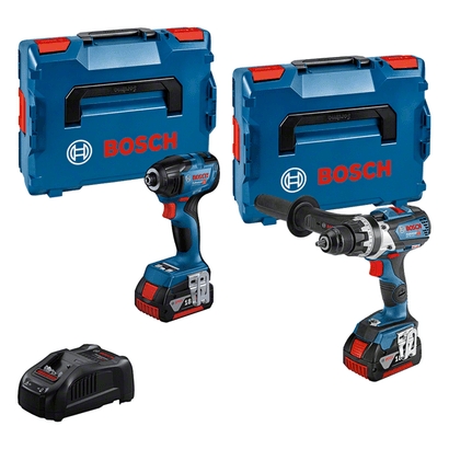 Bosch Professional 0615990N2W Taladro sin cable GSR 18V-110 + Llave de impacto GDR 18V-210 C 18 Voltios 5,0 AH Li-Ion en L-BOXX