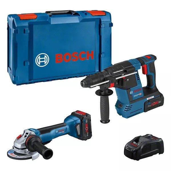 Bosch Professional 0615990N33 Juego combinado - Amoladora GWS 18V-10 P + Martillo perforador GBH 18V-26 5.5Ah ProCore en caja XL
