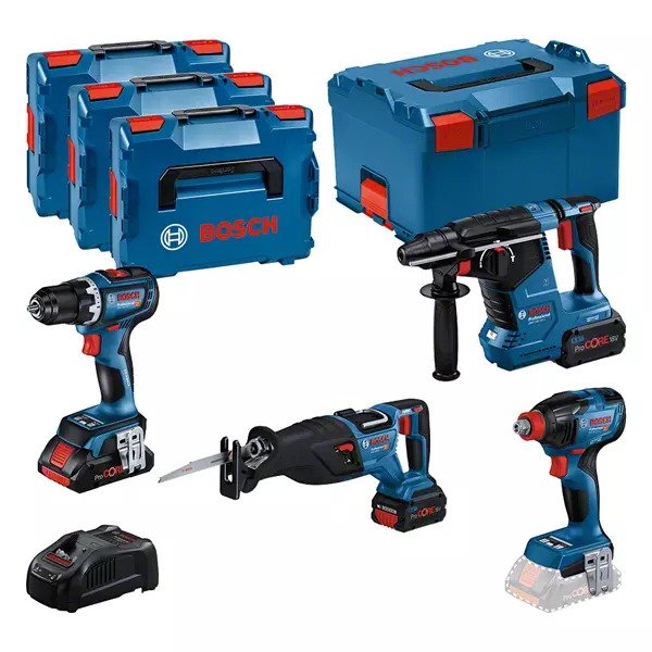 Bosch Professional 0615990N37 Combiset 18V 4 máquinas 1x 4,0Ah 2x 5,5 Ah y cargador en L-BOXX