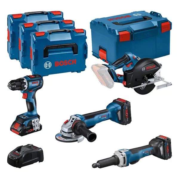 Bosch Professional 0615990N3A 4 ToolKit 18V - 4 máquinas + 1 x ProCore 18V 4.0Ah + 2 x ProCore 18V 5.5Ah Comboset en L-Boxx