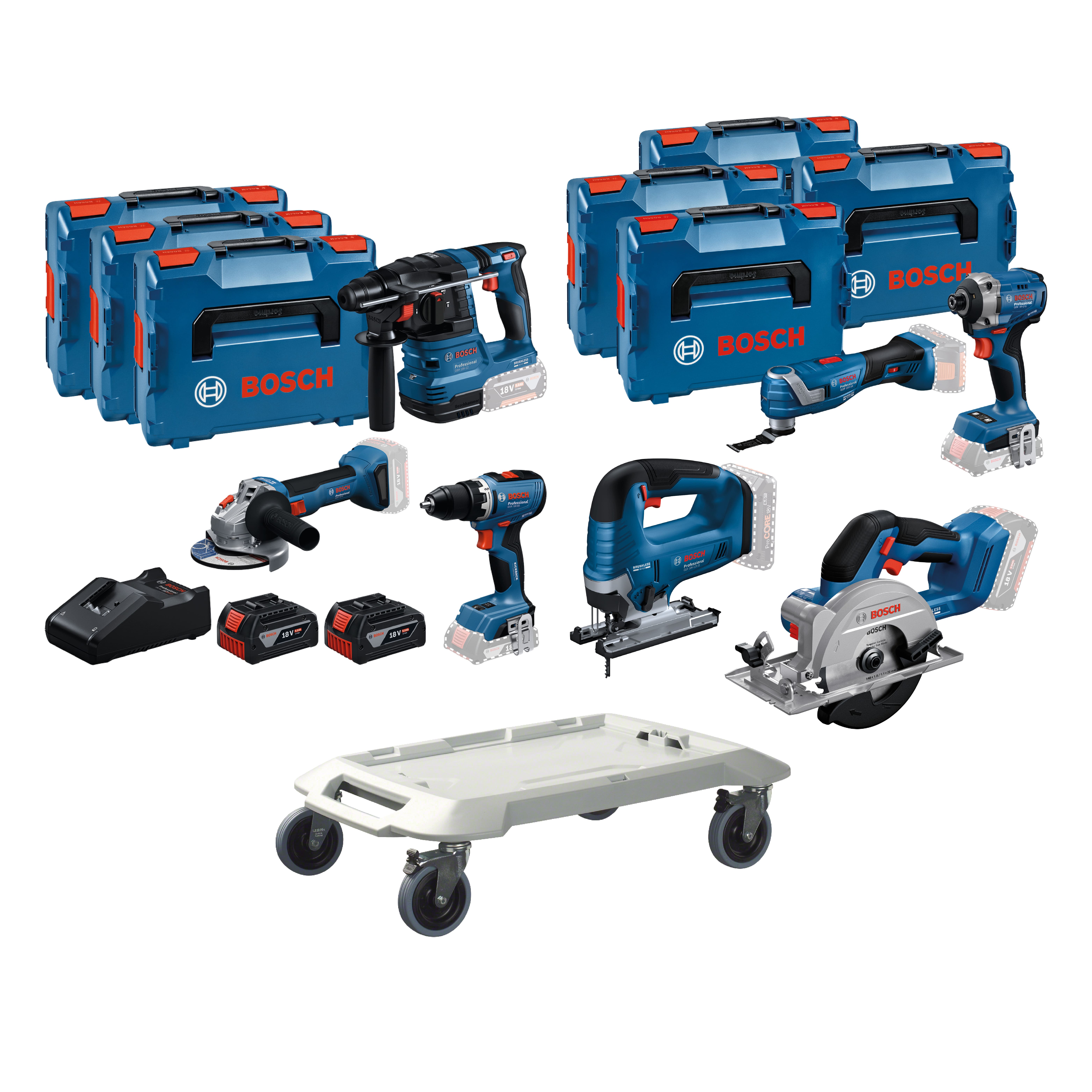 Bosch Professional BoschTN7 Juego combinado de 7 piezas - Juego de herramientas profesional de 18 V con rodillo L-Boxx