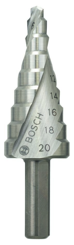 Bosch Professional Accesorios 2608597519 Brocas escalonadas HSS 4-20 mm Mango de 3 estrías