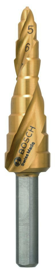 Bosch Professional Accesorios 2608597525 Brocas escalonadas HSS-TiN 4-12 mm Mango de 3 estrías
