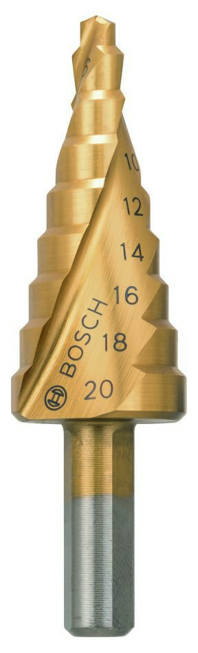 Bosch Professional Accesorios 2608597526 Brocas escalonadas HSS-TiN 4-20 mm Mango de 3 estrías