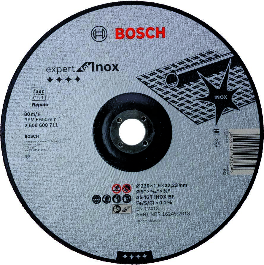 Bosch Professional Accesorios 2608600711 Disco de corte curvo Expert para Inox - Rapido AS 46 T INOX BF, 230 mm, 1,9 mm