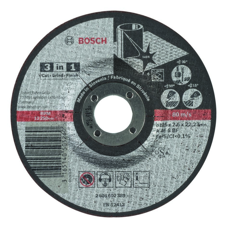 Bosch Professional Accesorios 2608602389 Disco de corte 3 en 1 A 46 S BF, 125 mm, 2,5 mm