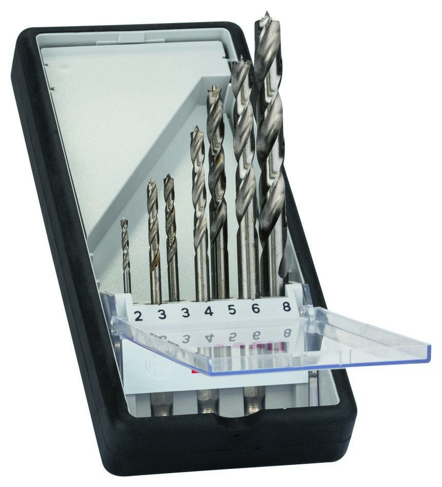 Bosch Professional Accesorios 2607019923 Juego de brocas espirales para madera Robust Line de 7 piezas, mango hexagonal 2; 3; 4; 5; 6; 8 mm