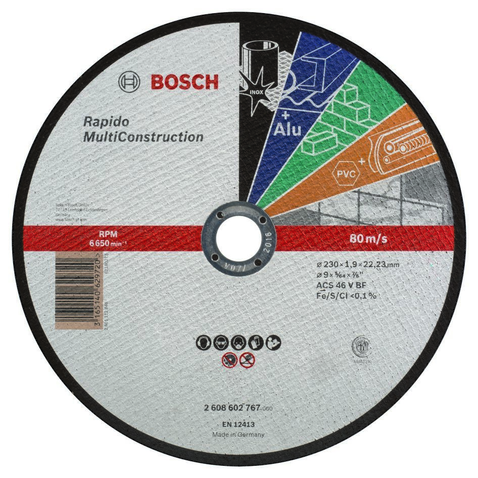 Bosch Professional Accesorios 2608602767 Disco de corte recto Rapido Multi Construction ACS 46 V BF, 230 mm, 1,9 mm